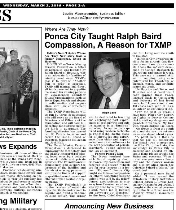 Ponca City News Ralph Baird TXMP Foundation